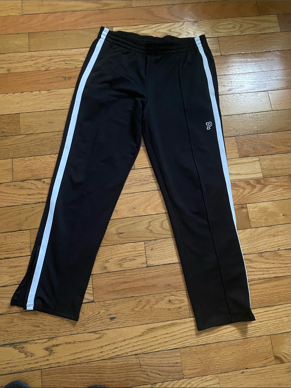Black Track Pants with White Side Stripes